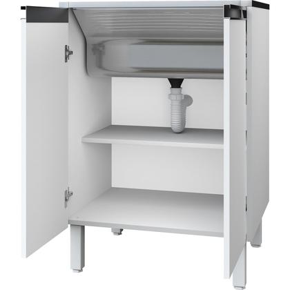 Imagem de Tanque de Lavanderia Inox 35 L com Gabinete MDF 63 cm Branco Fosco, Entregue Montado, com Válvula e Sifão