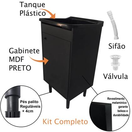 Imagem de Tanque de Lavanderia Plástico 22L Com Gabinete MDF Preto 46cm