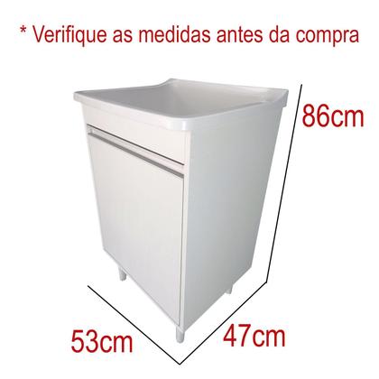 Imagem de Tanque de Lavanderia Plástico 34L Com Gabinete MDF 53cm Puxador Perfil