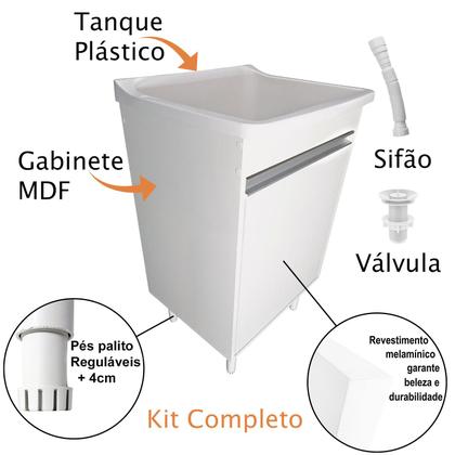Imagem de Tanque de Lavanderia Plástico 34L Com Gabinete MDF 53cm Puxador Perfil