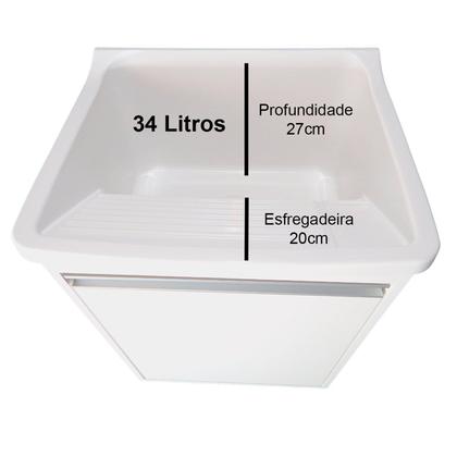 Imagem de Tanque de Lavanderia Plástico 34L Com Gabinete MDF 53cm Puxador Perfil