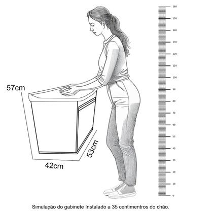 Imagem de Tanque de Lavanderia Plástico 34L Com Gabinete MDF de Parede 53cm Puxador Perfil