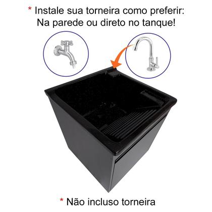 Imagem de Tanque de lavar Fibra 40L Com Gabinete MDF Chumbo de Parede 54cm Base Torneira de Mesa