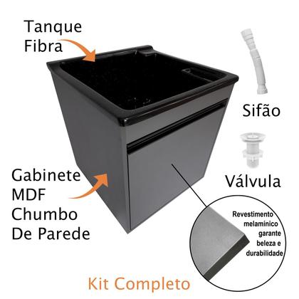 Imagem de Tanque de lavar Fibra 40L Com Gabinete MDF Chumbo de Parede 54cm Base Torneira de Mesa