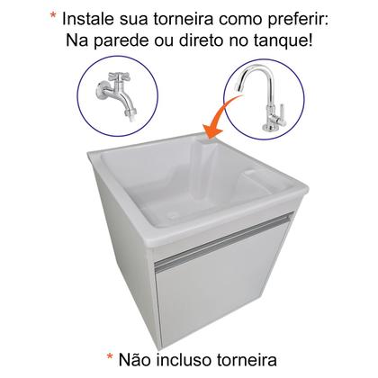 Imagem de Tanque de lavar Fibra 40L Com Gabinete MDF de Parede 54cm Base Torneira de Mesa