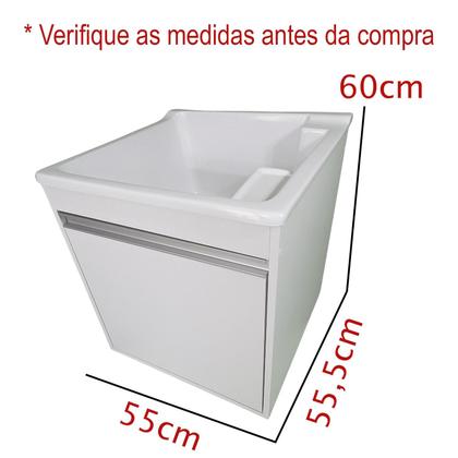Imagem de Tanque de lavar Fibra 40L Com Gabinete MDF de Parede 54cm Base Torneira de Mesa