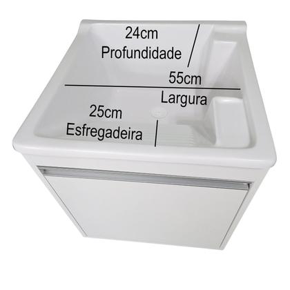 Imagem de Tanque de lavar Fibra 40L Com Gabinete MDF de Parede 54cm Base Torneira de Mesa