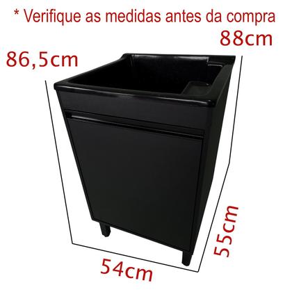 Imagem de Tanque de lavar Fibra 40L Com Gabinete MDF Preto 54cm Base Torneira de Mesa
