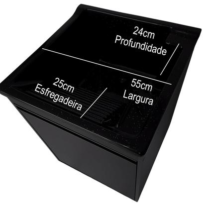 Imagem de Tanque de lavar Fibra 40L Com Gabinete MDF Preto 54cm Base Torneira de Mesa