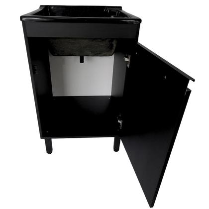 Imagem de Tanque de lavar Fibra 40L Com Gabinete MDF Preto 54cm Base Torneira de Mesa