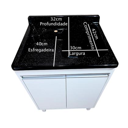 Imagem de Tanque De lavar Fibra 45L Esfregadeira Lateral Com Gabinete em MDF