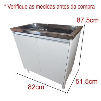 Imagem de Tanque de lavar Grande em Inox 47L Com Gabinete MDF 82cm