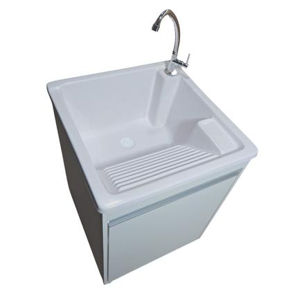 Imagem de Tanque de lavar roupa de fibra 40L Com Gabinete MDF 55cm Incluso Torneira de Bancada