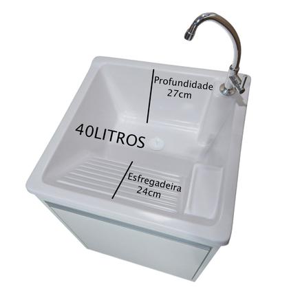 Imagem de Tanque de lavar roupa de fibra 40L Com Gabinete MDF 55cm Incluso Torneira de Bancada