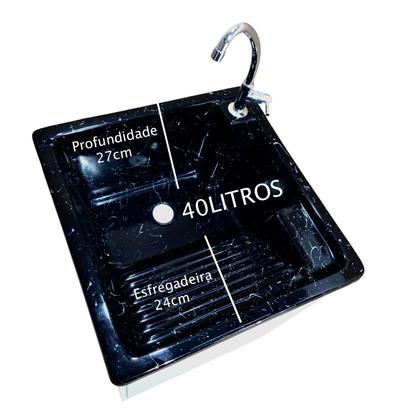 Imagem de Tanque de lavar roupa de fibra 40L Com Gabinete MDF 55cm Incluso Torneira de Bancada