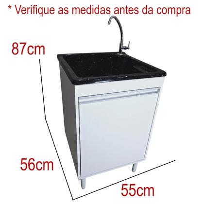 Imagem de Tanque de lavar roupa de fibra 40L Com Gabinete MDF 55cm Incluso Torneira de Bancada