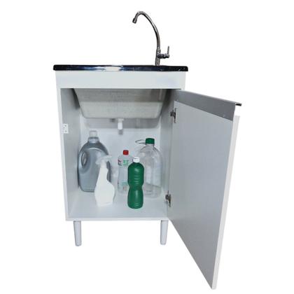 Imagem de Tanque de lavar roupa de fibra 40L Com Gabinete MDF 55cm Incluso Torneira de Bancada