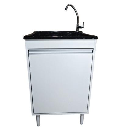 Imagem de Tanque de lavar roupa de fibra 40L Com Gabinete MDF 55cm Incluso Torneira de Bancada