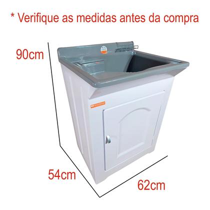 Imagem de Tanque De Lavar Roupa Em Fibra 40L Esfregadeira Lateral Com Gabinete ABS