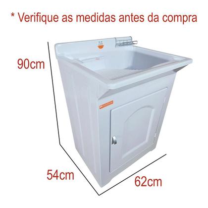 Imagem de Tanque De Lavar Roupa Em Fibra 40L Esfregadeira Lateral Com Gabinete Plástico ABS impermeável para área extrna