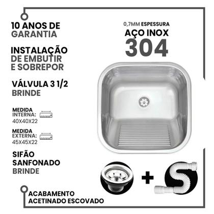 Imagem de Tanque Inox 40X40 Pequeno 304 Fosco - Sobrepor-Embutir+Válv