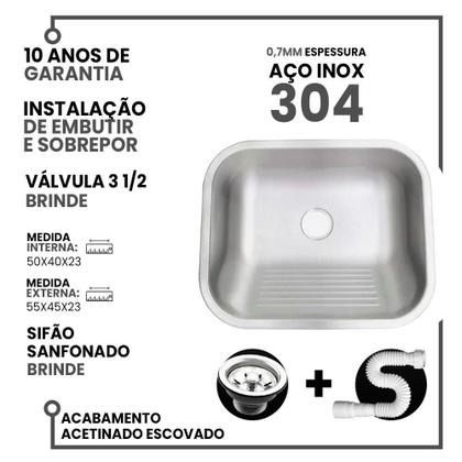Imagem de Tanque Inox 50X40 fosco- Sobrepor E Embutir +Válvula