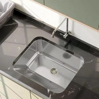 Imagem de Tanque Inox Lavanderia 55x45 Com Válvula Aço Inox Brinovar