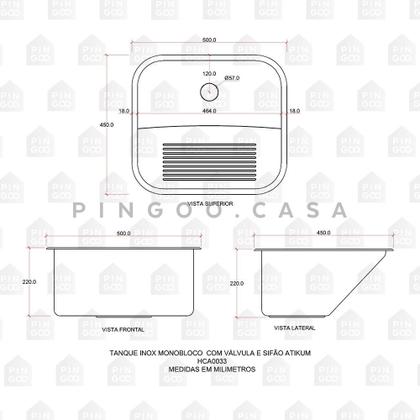 Imagem de Tanque Inox monobloco com válvula e sifão Atikum Pingoo.casa