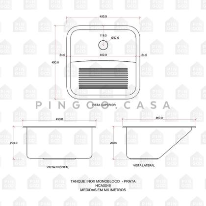 Imagem de Tanque Inox Monobloco Pingoo.casa - Prata