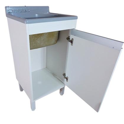 Imagem de Tanque Lavanderia Fibra 25L Com Gabinete em MDF Incluso Torneira de Mesa