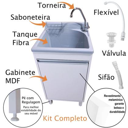 Imagem de Tanque Lavanderia Fibra 25L Com Gabinete em MDF Incluso Torneira de Mesa