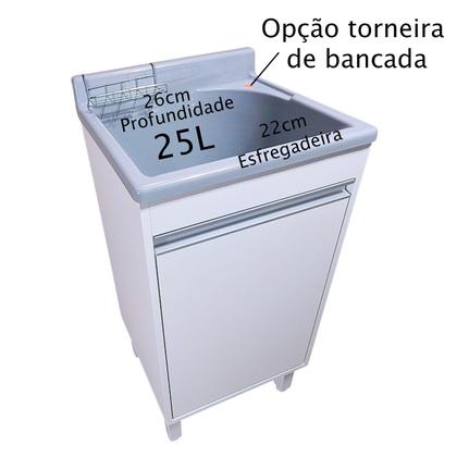 Imagem de Tanque Lavanderia Fibra 25L Com Gabinete em MDF Incluso Torneira de Mesa
