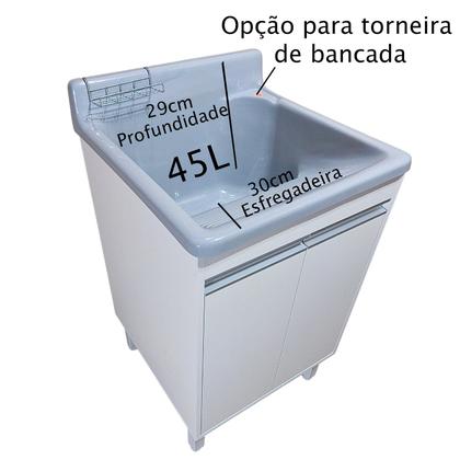 Imagem de Tanque Lavanderia Fibra 45L Com Gabinete em MDF Incluso Torneira de Mesa