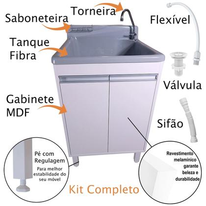 Imagem de Tanque Lavanderia Fibra 45L Com Gabinete em MDF Incluso Torneira de Mesa