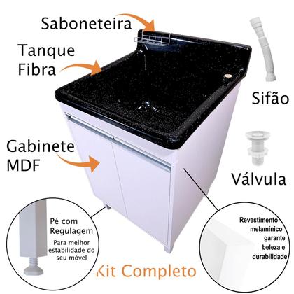 Imagem de Tanque Lavanderia Fibra 45L Com Gabinete em MDF Para Torneira de Mesa