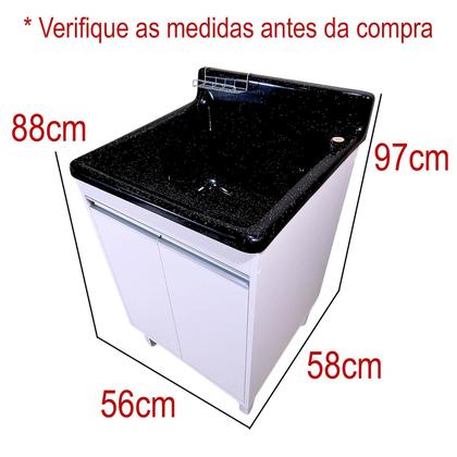 Imagem de Tanque Lavanderia Fibra 45L Com Gabinete em MDF Para Torneira de Mesa
