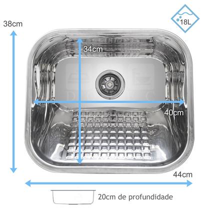 Imagem de Tanque mini inox 40x34x20cm com torneira de parede saida dupla