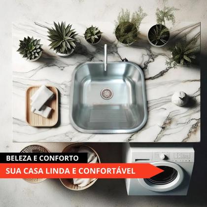 Imagem de Tanque para lavanderia 44x44 aço inox 304 brilhante com válvula stillus home