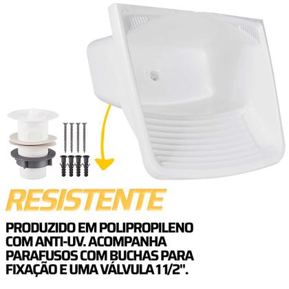 Imagem de Tanque Plástico Lavar Roupas C/ Sifão e Valvula Lavanderia 24L Veronna Cor Branco