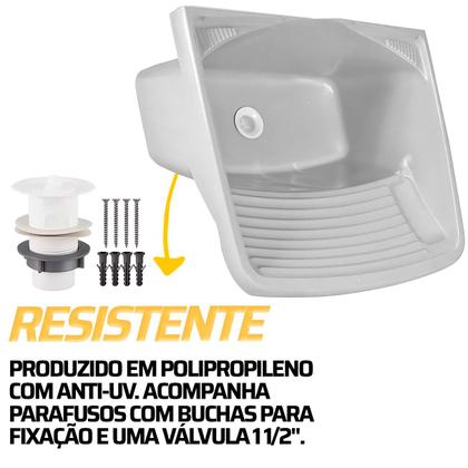 Imagem de Tanque Plástico Lavar Roupas C/ Sifão E Valvula Lavanderia 24L Veronna Cor Cinza Claro