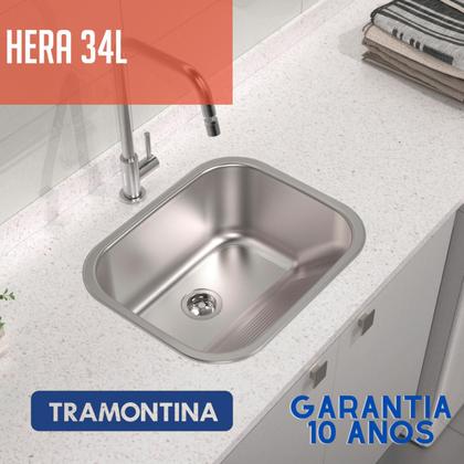 Imagem de Tanque Tramontina  50x40 Hera 34 L  Aço Inox Acetinado + Cuba Tramontina 40x34x14 Cozinha Fosca Número N 0 + válvula e sifão