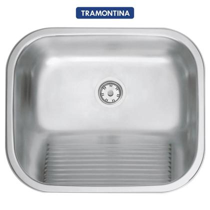 Imagem de Tanque Tramontina Hera 34 L 50x40 Prime Grande Aço Inox Acetinado Fosco com Válvula e Sifão Lavanderia Encaixe Sobrepor Embutir 94400107