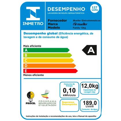 Imagem de Tanquinho/Máquina de lavar roupa Semiautomática Mueller Family com Aquatec 12kg Branca