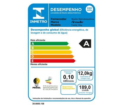 Imagem de Tanquinho/Máquina de lavar roupa Semiautomática Mueller Family com Aquatec 12kg Preta