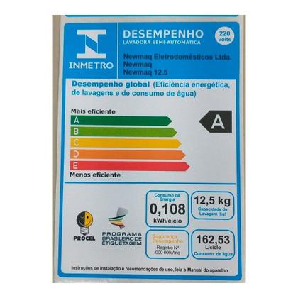 Imagem de Tanquinho/Máquina de Lavar Roupas Semi-Automática 12,5Kg Newmaq 12.5, Branca