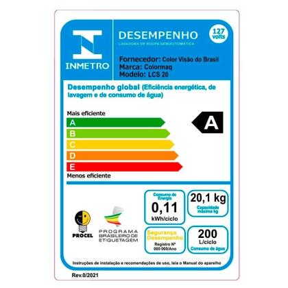 Imagem de Tanquinho/Máquina de Lavar Roupas Semi-automática 20Kg LCS  Colormaq Ecomax, Prata