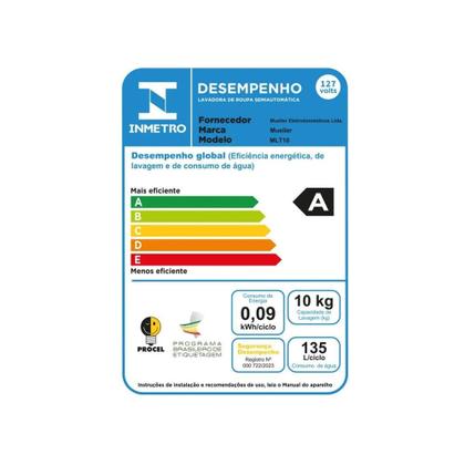 Imagem de Tanquinho Mueller 10Kg Semiautomático MLT10 Branco 127V