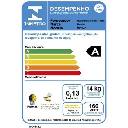 Imagem de Tanquinho Mueller 14Kg Semiautomática Branco MLT14B 127V