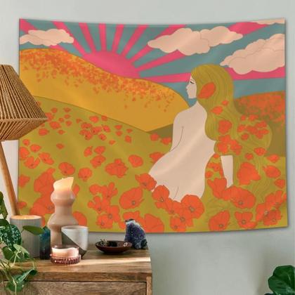 Imagem de Tapeçaria Boho Sol Lua Arco-Íris Para Decoração De Quarto, Cobertura De Cama