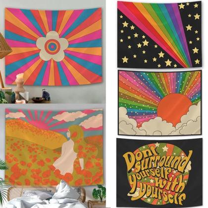 Imagem de Tapeçaria Boho Sol Lua Arco-Íris Para Decoração De Quarto, Cobertura De Cama